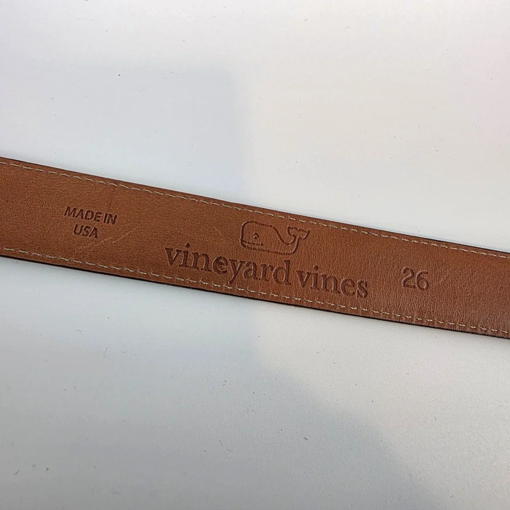 Vineyard Vines Brown Leather Belt Womens 26 Solid Brass Buckle Made in USA